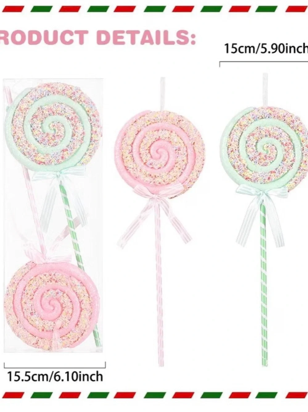 Pastel Candy Swirl Lollipop Ornaments - Pink & Mint